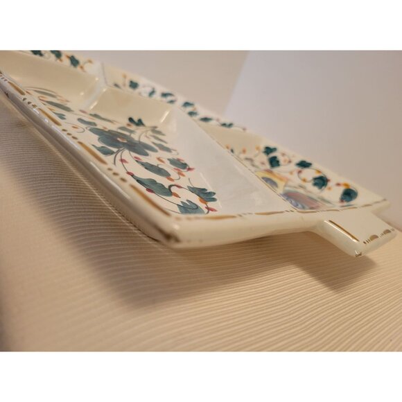 Mid Century Italy Ceramic Divided Serving Platter With Rooster & Floral Design - Picture 8 of 15